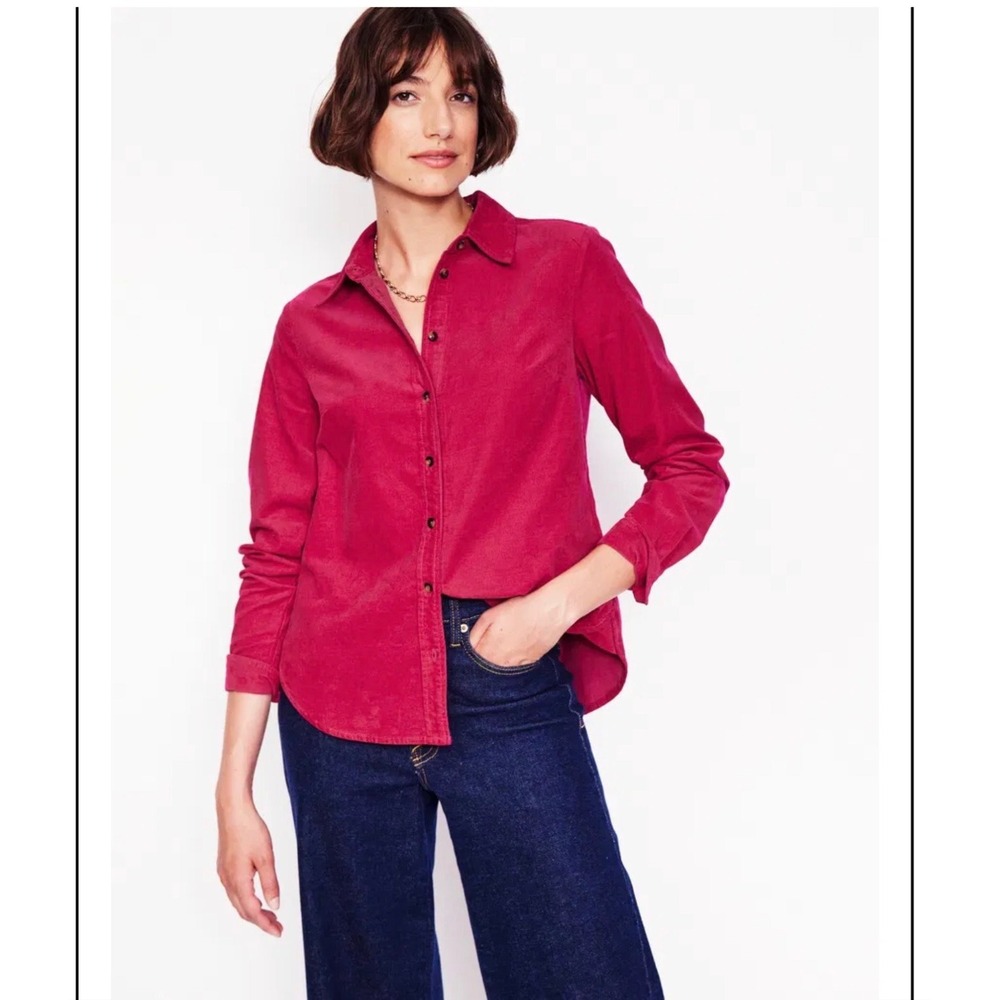 Boden Sienna Cord Shirt Rich Magenta 100% Cotton Button Front Womens UK 6 US 2